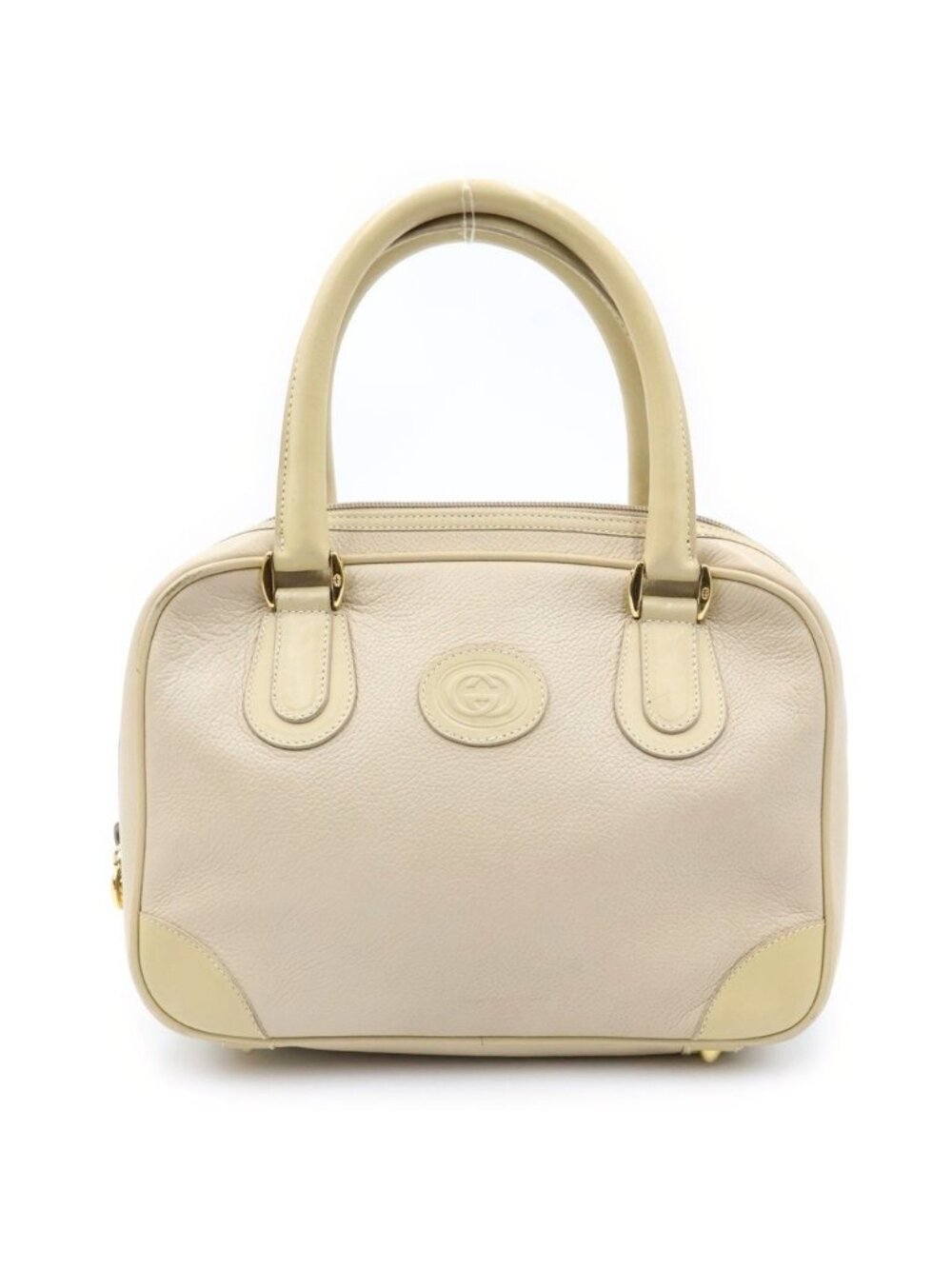 Gucci Vintage Logo Handbag Beige Leather Gold